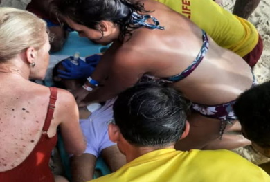 child-killed-by-jet-ski Tobago police officers at beach following fatal jet ski crash