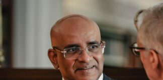 GUYANA-Vice President Jagdeo urges the Commonwealth to rethink climate finance and urban development. Vice President Jagdeo speaking at Commonwealth summit with climate finance chart on screen