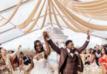 ATHLETICS-From a DM to ‘I Do’, Noah Lyles and Junelle Bromfield tie the knot in Georgia. Noah Lyles and Junelle Bromfield kissing at wedding ceremony in Georgia