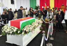 Suriname bade farewell to former president Santokhi. Mourners gathering at funeral ceremony for former president Santokhi in Suriname