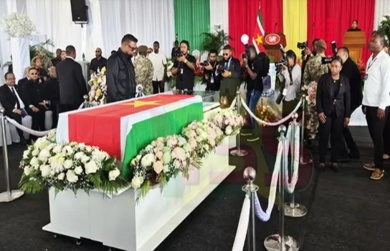 santokhi-funeral-2 Mourners gathering at funeral ceremony for former president Santokhi in Suriname