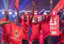 URGENT ANTIGUA-ABLP retains government heading for commanding victory. ABLP supporters celebrating at party headquarters with early election results screen