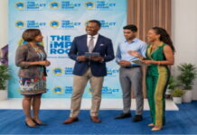 CARIBBEAN-CDB to establish “Impact Room” in the Bahamas. CDB officials and Bahamas minister cutting ribbon for new Impact Room facility