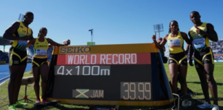 ATHLETICS-Relay team sets new world record in mixed 4x100m event. Relay team sets new world record in mixed 4x100m event